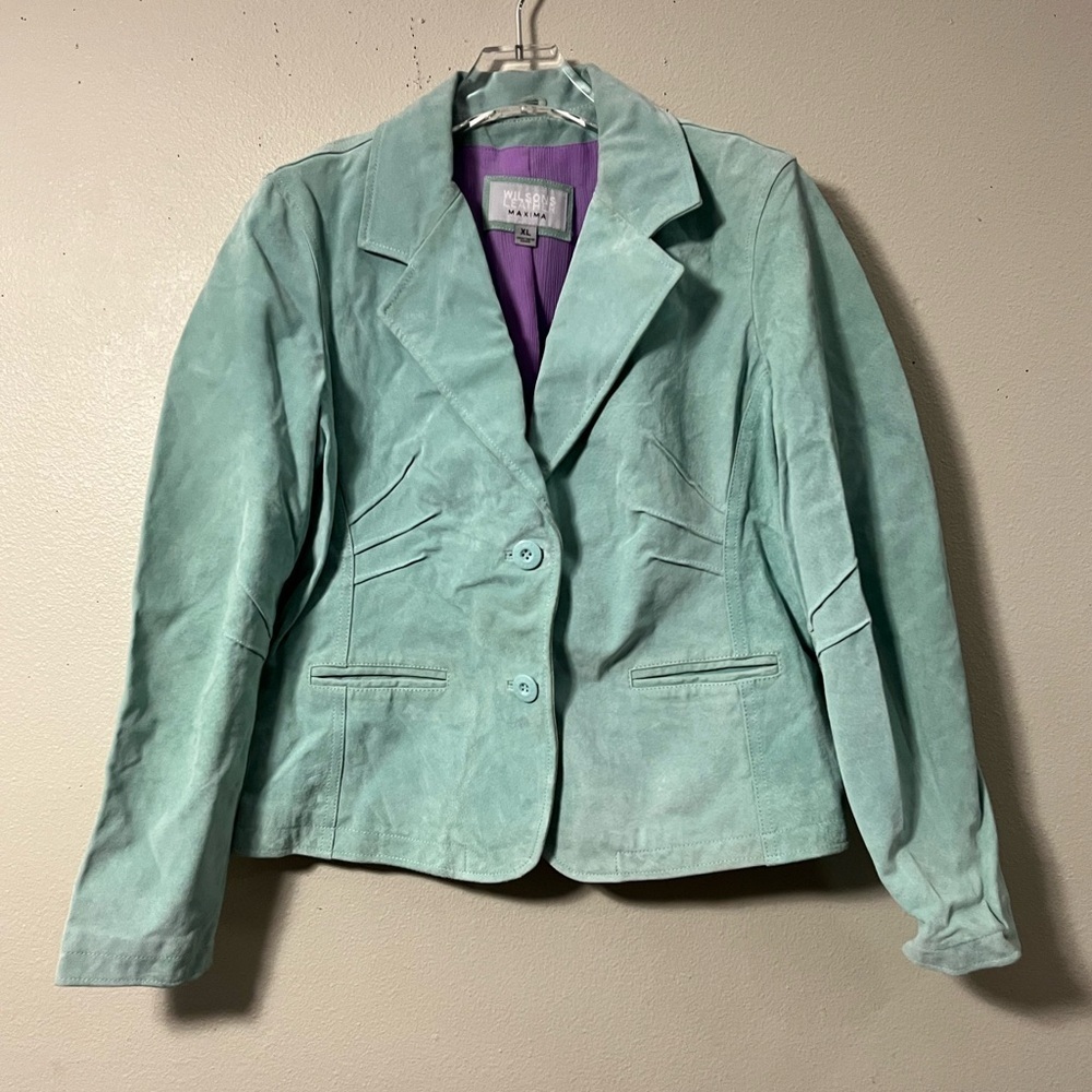Vintage Y2K David Brooks Long Sleeve Button Front Turquoise Pig Suede Jacket XL - Picture 2 of 11